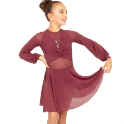 Youth Long Sleeve Midi Sequin Gathered Panel Dress