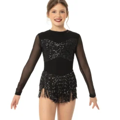 Youth Long Sleeve Sequin Mesh Fringe Leotard