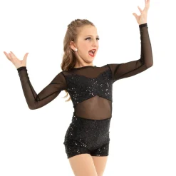 Youth Long Sleeve Sequin Mesh Biketard