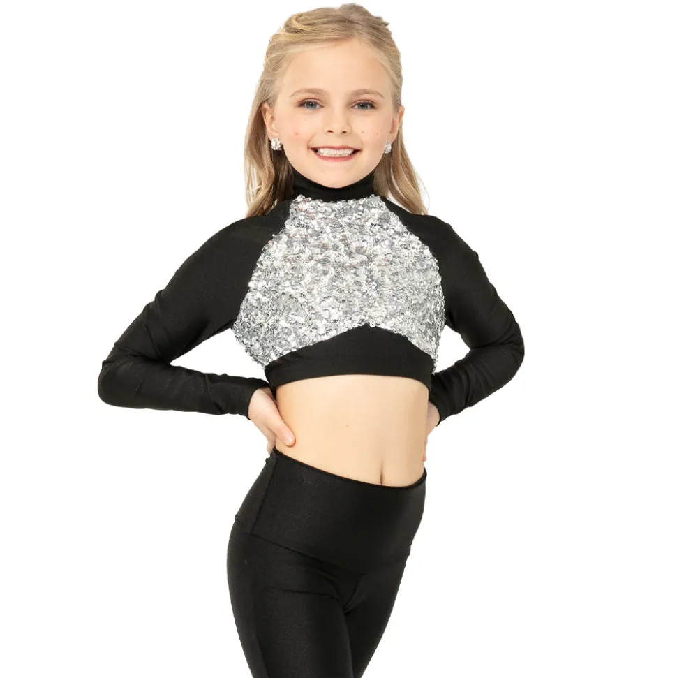 Youth Long Sleeve Sequin Performance Crop Top