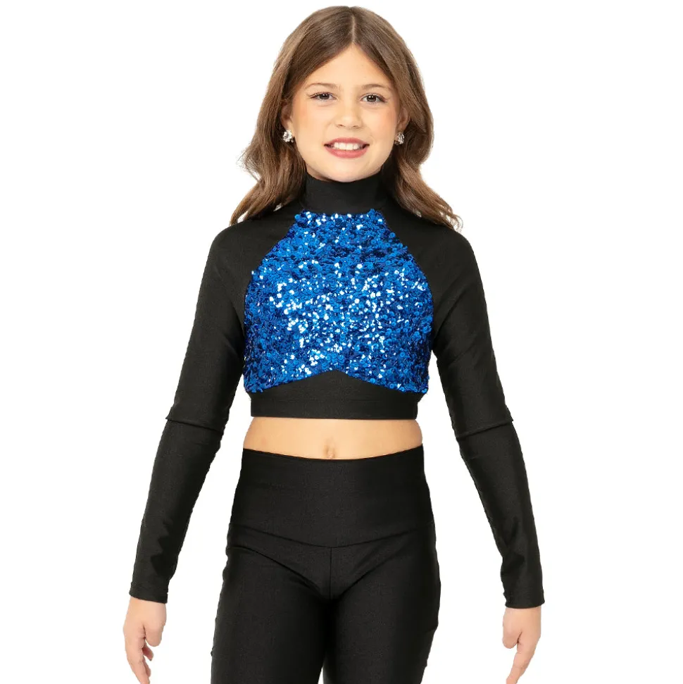 Youth Long Sleeve Sequin Performance Crop Top