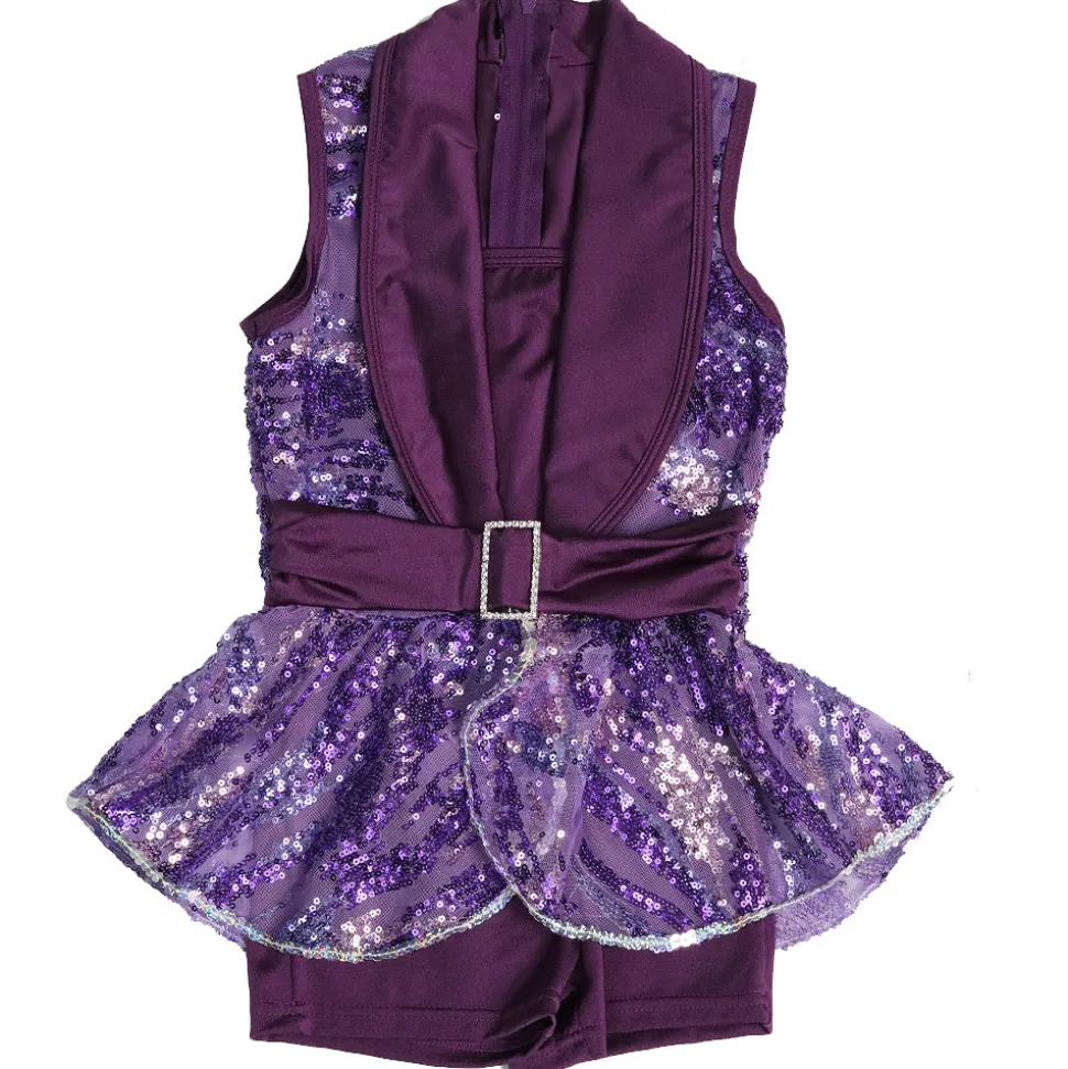 Youth Sequin Belted Shawl Collar Biketard