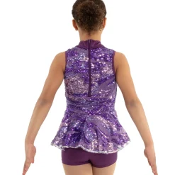 Youth Sequin Belted Shawl Collar Biketard