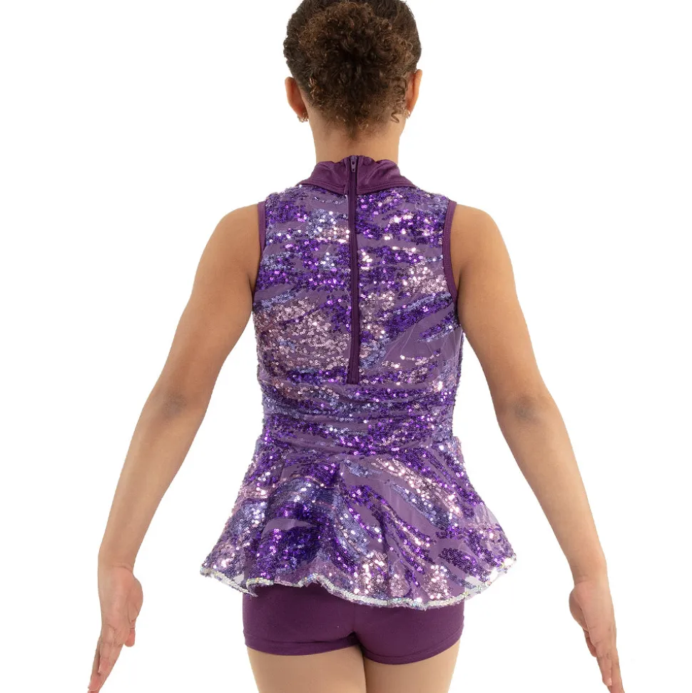 Youth Sequin Belted Shawl Collar Biketard