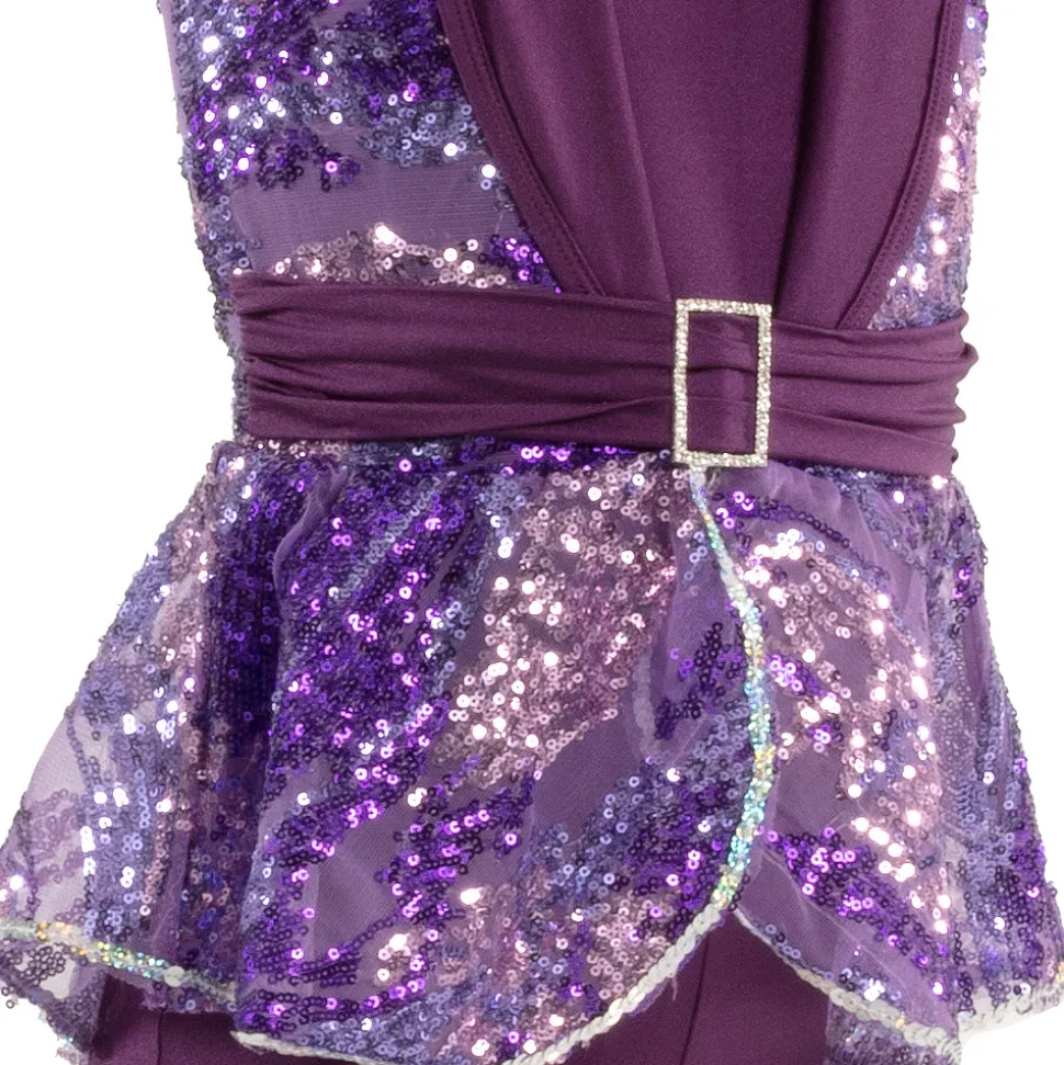 Youth Sequin Belted Shawl Collar Biketard