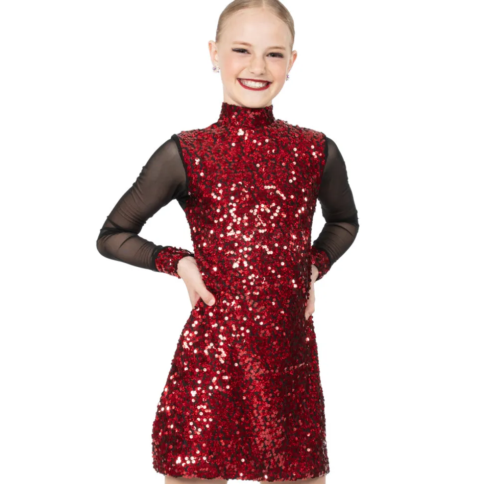 Youth Sequin Long Mesh Sleeve Tunic Dress