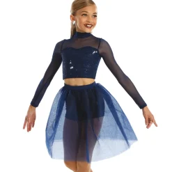 Youth Sequin Long Sleeve Mesh Crop Top