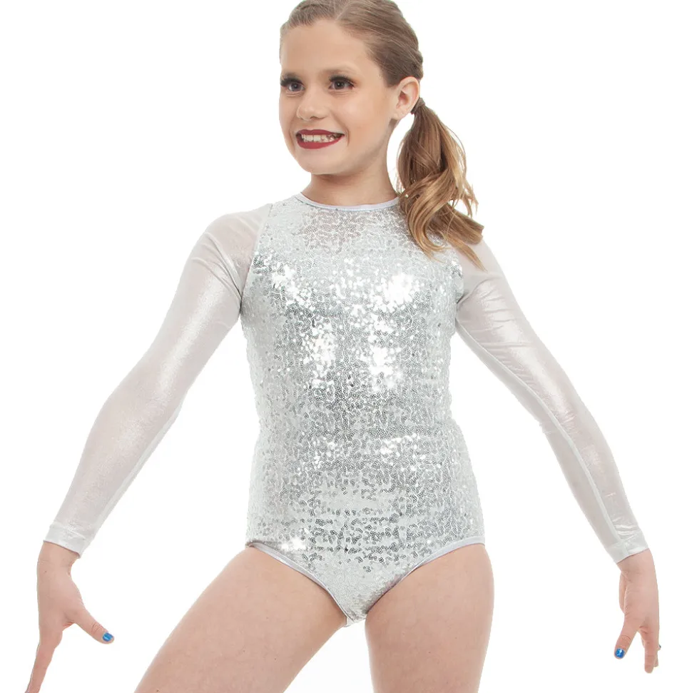 Youth Sequin Raglan Mesh Sleeve Leotard