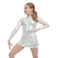 Youth Sequin Raglan Mesh Sleeve Leotard