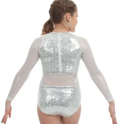 Youth Sequin Raglan Mesh Sleeve Leotard