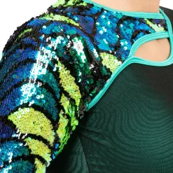 Youth Simply the Best Mesh Sequin Keyhole Long Sleeve Leotard