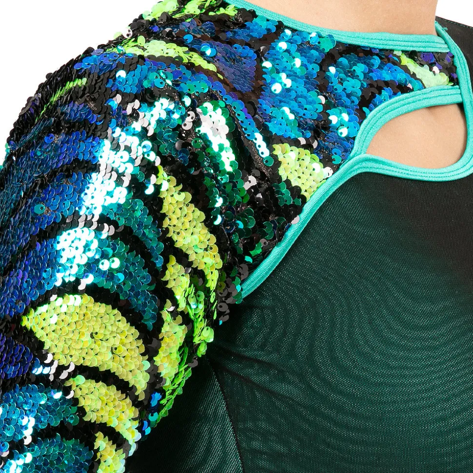 Youth Simply the Best Mesh Sequin Keyhole Long Sleeve Leotard
