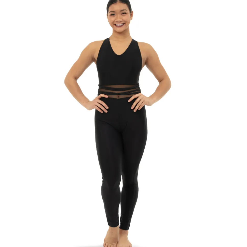 Youth V-Neck Criss Cross Mesh Panel Tank Unitard